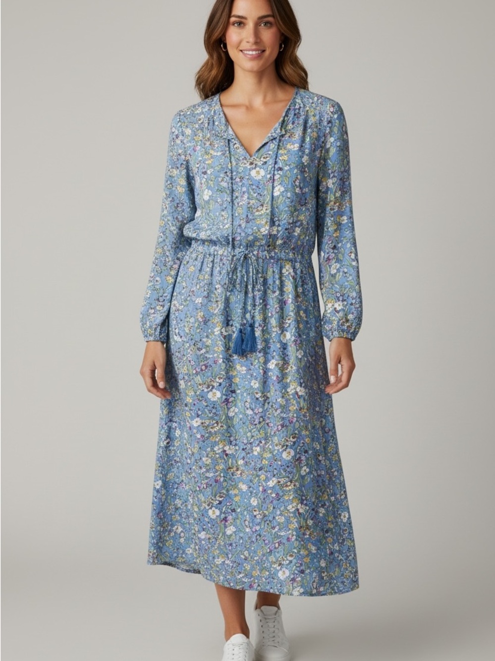 178 Woman Within Blue Floral Tie-Front Midi Dress